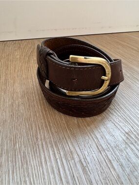 Leegin Brown Braided Leather Belt Brass Buckle Western Casual Size 36